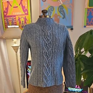 Vintage 1990s Exclusively Hand Knit for Ralph Lauren Blue 3/4 Zip Sweater P Med